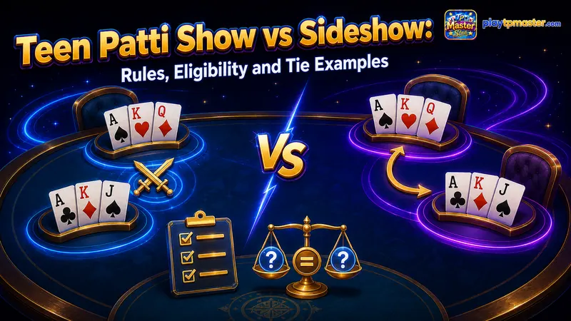 Teen Patti Show vs Sideshow: Rules, Eligibility and Tie Examples