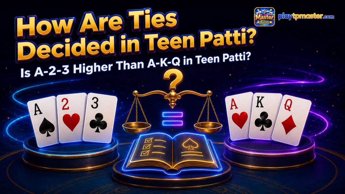 Teen Patti tie rules for pairs, colour hands and high-card comparisons